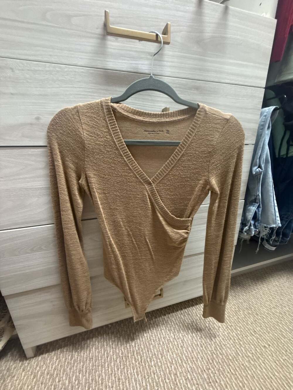 Abercrombie & Fitch Wrap Bodysuit Size XXS Brown Long Sleeve Cozy Knit